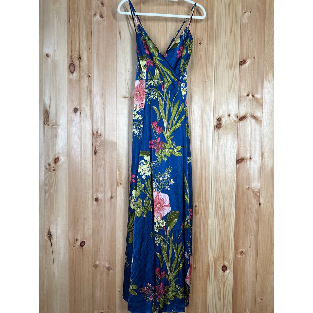 NWT Lulus Still the One Blue Floral Print Satin Maxi Dress Wedding Bridesmaid XS - Picture 2 of 9